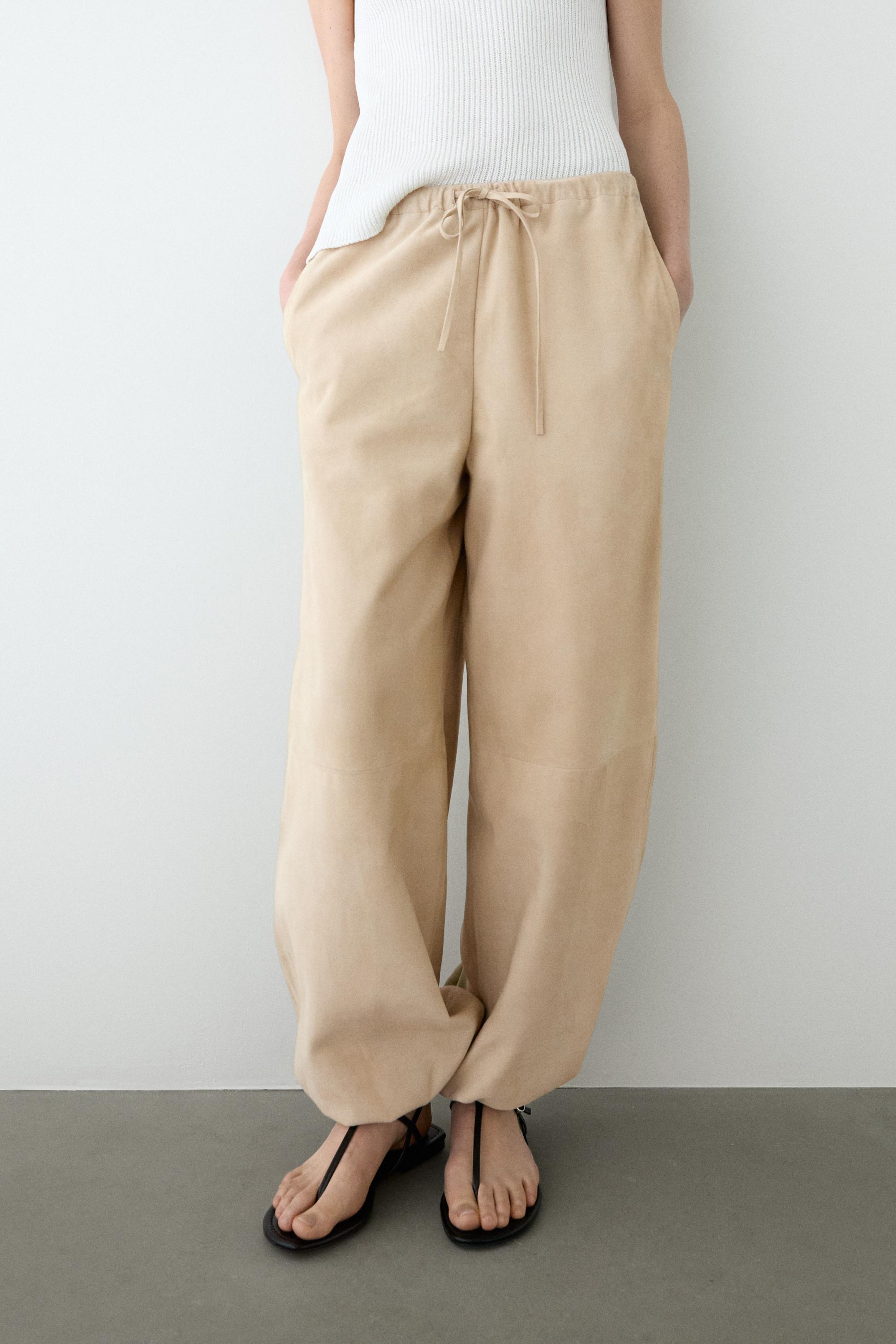 Suede leather sarouel trousers